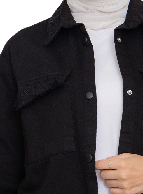 Black Embroidered Gabardine Shirt - Khotwh